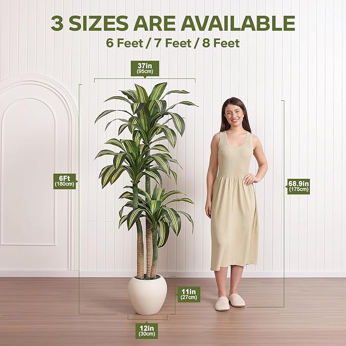 VeriNatural Artificial Dracaena Tree Indoor - 6FT UV Resistant Fake Outdoor Plants with Planter- Tall Faux Tree for Front Porch, Patio, Garden, Wedding, Home, Living Room Decor, VN151