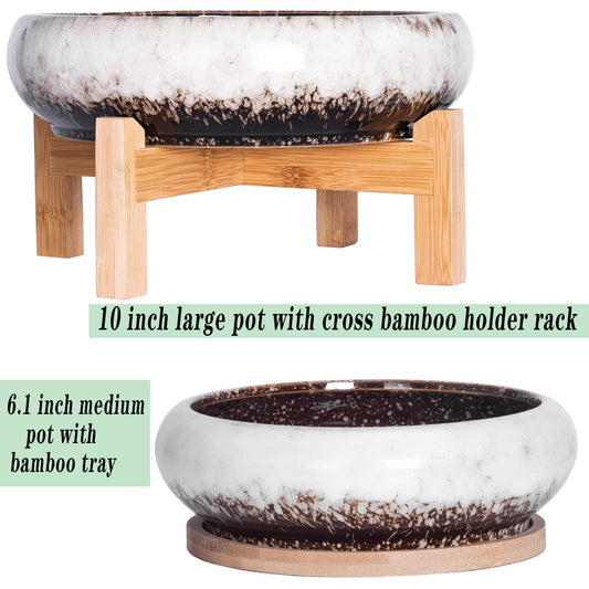 Succulent Pots, 7.3/10 Inch Large Bonsai Pots with Trays Set of 2