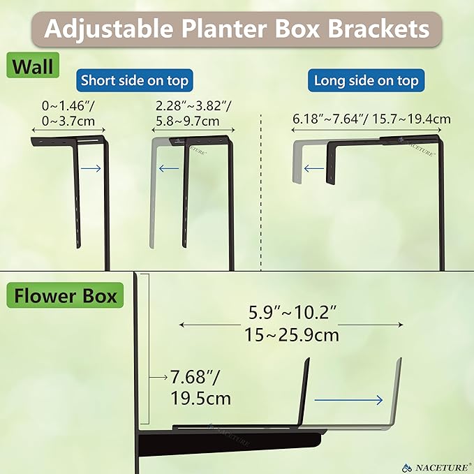 Window Box Brackets for Railing- 4 Pcs Adjustable Planter - Sturdy, Stable Flower Box Brackets for Railings, Balconies and Fences- Upright Railing Plant Holder (Black 4 Pack)