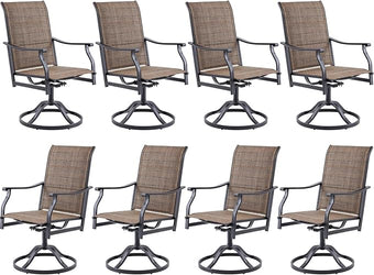 Soohow Swivel Outdoor Dining Chairs Set of 8, Patio Swivel Dining Chair with Textilene Fabric, Outdoor Metal Armchair All Weather Resistant, Ergonomic Comfort, Perfect for Patio, Backyard, Balcony