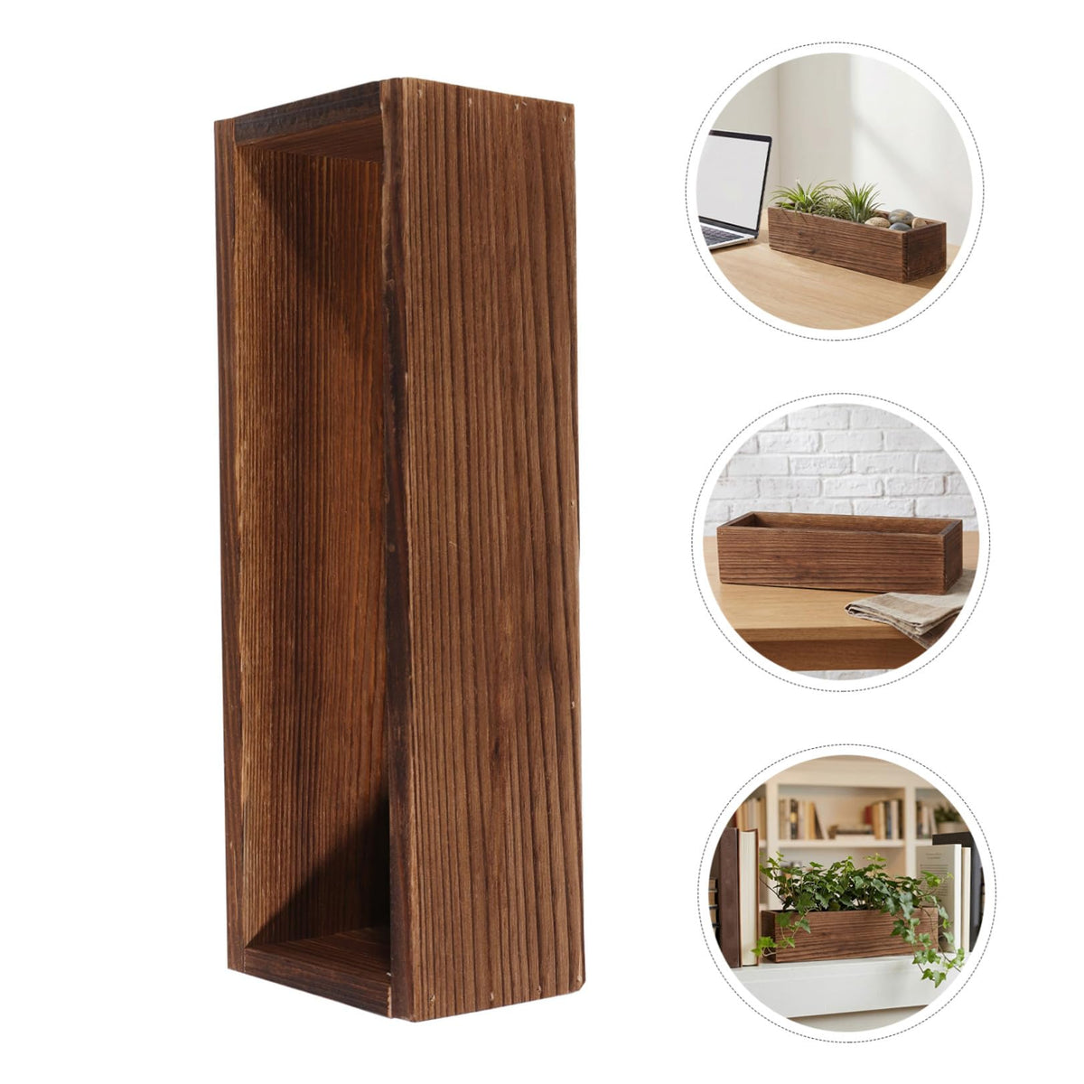 Yardwe 2 Pack Rectangle Wooden Planter Box Rustic Vintage Flower Pot