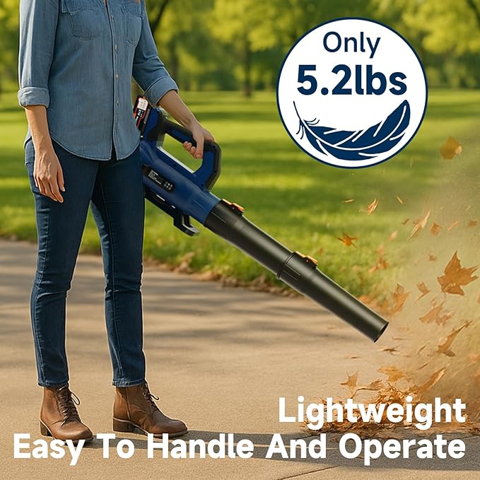 Leaf Blower Cordless with 2× 5.0Ah Batteries and Charger, 21V Electric, Lightweight Battery Powered Blowers for Lawn Care, Yard, Patio Cleaning, Blowing Leaves & Dust, Dark Blue