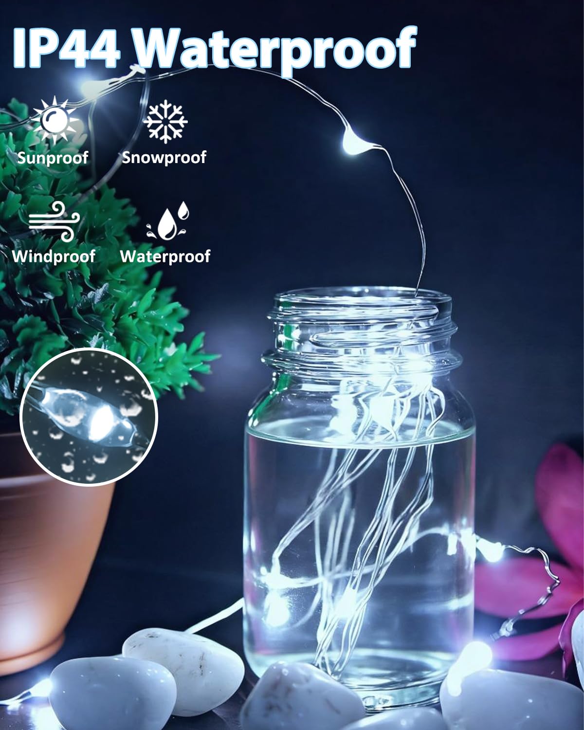2 Pack 200 LED Fairy Lights Battery Operated with Remote, 66 FT Cool White