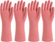 Rubber Cleaning Gloves for Dishwashing, 4 Pairs Reusable Kitchen Gloves for Washing Dishes and Household Cleaning, Pink Dish Gloves with Flocked Lining and Non-Slip Grip, Pefect for Woman Men - S