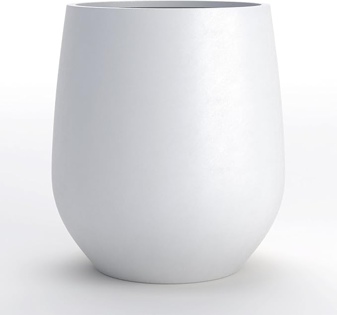 DTY Signature Mount Wilson 19.7''D x 21.7''H Modern Indoor Outdoor Fiberstone Tapered Planter, Lightweight, Weather Resistant Garden Pot with Drainage Hole & Rubber Plug - Large, White