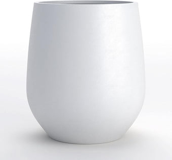 DTY Signature Mount Wilson 19.7''D x 21.7''H Modern Indoor Outdoor Fiberstone Tapered Planter, Lightweight, Weather Resistant Garden Pot with Drainage Hole & Rubber Plug - Large, White