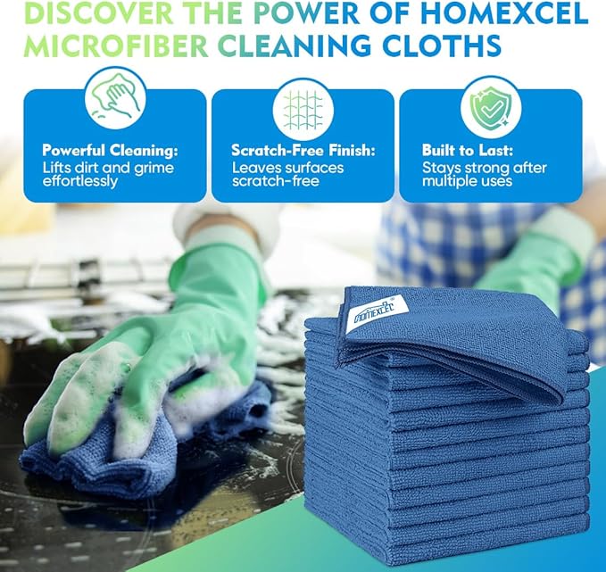 HOMEXCEL Lake Green Microfiber Cleaning Cloth 12 Pack 12.5 x 12.5 inch Microfiber Towels for Cars Ultra Absorbent Car Washing Cloth Lint Free Streak Free Cleaning Rags for Car, Kitchen Window