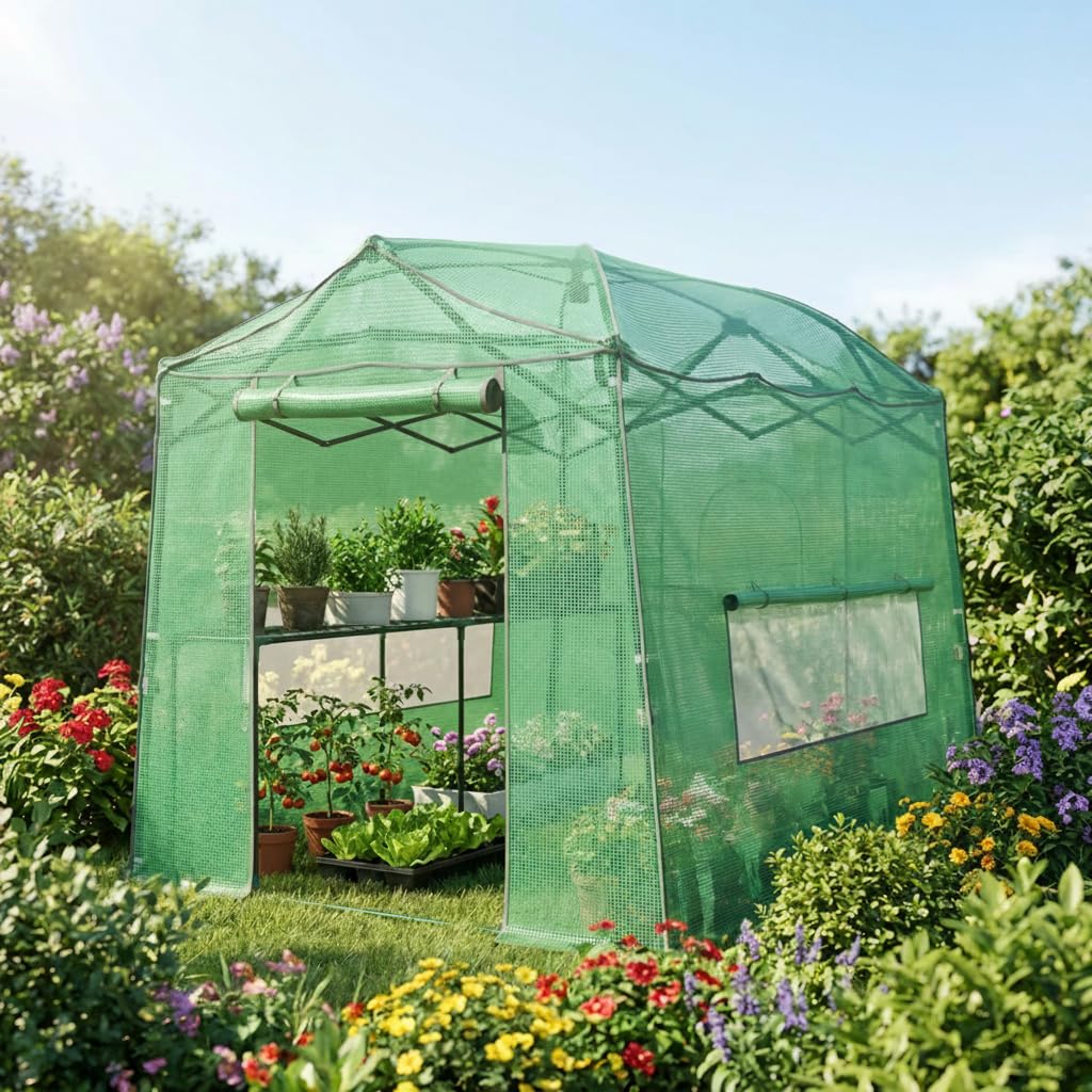 8.5 x 7 ft Pop-up Greenhouse, Walk-in Green House for Indoor Outdoor