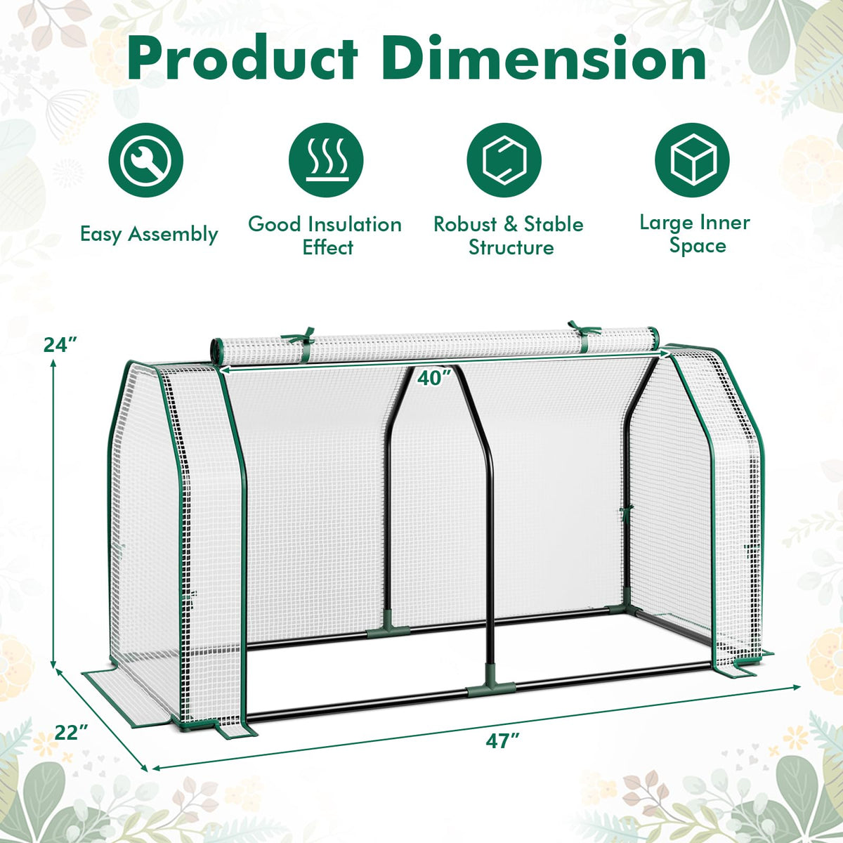 Happygrill Portable Mini Greenhouse with Roll-up Zipper Door & PE Cover