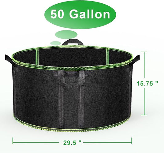 50 Gallon Large Grow Bags 3 Pack - 320G Thickened Nonwoven Aeration Planter with Reinforced Handles, Heavy Duty Black Cloth Pots for Garden Outdoor Large Plants Vegetables Flowers