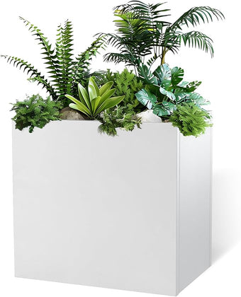 GZLVSOW White Metal Planter Box 30" x 12" x 24" for Outdoor Plants Galvanized Steel Outdoor Planter Spliced Rectangular Flower Box with Partitions for Outside,Indoor,Garden (White, 30 * 12 * 24)
