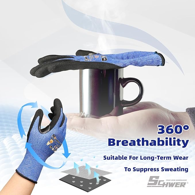 Schwer A4 AIR-SKIN Cut Resistant Work Gloves with Extreme Lightweight & Thin, Grip Gloves for Fishing, Refined Work, Mechanic, Gardening Gifts, Touch-Screen, 3D-Comfort Fit, 1 Pair, S, AR3900