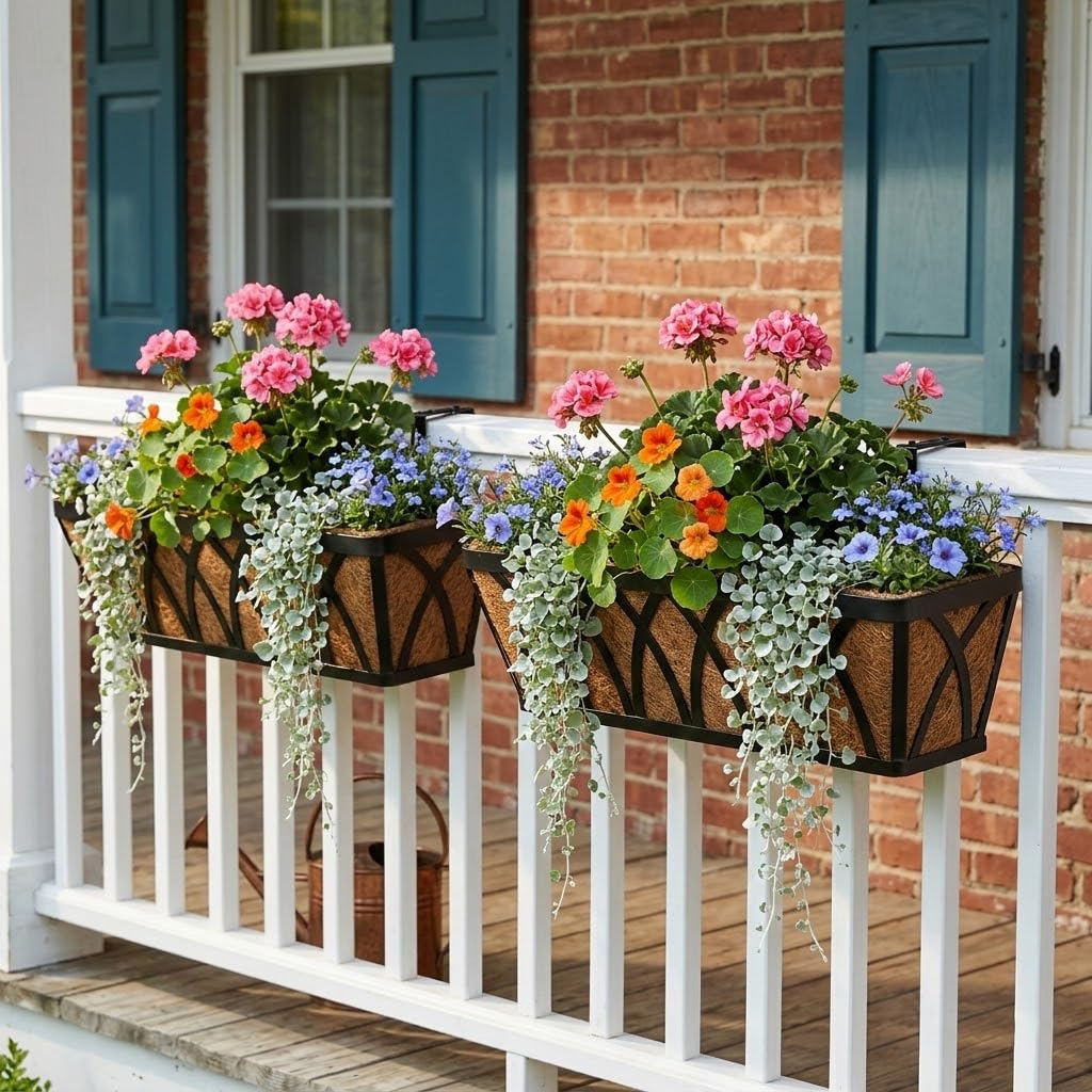 24 Inch Window Box Planter with Coco Liner for Hanging Outdoor Plants