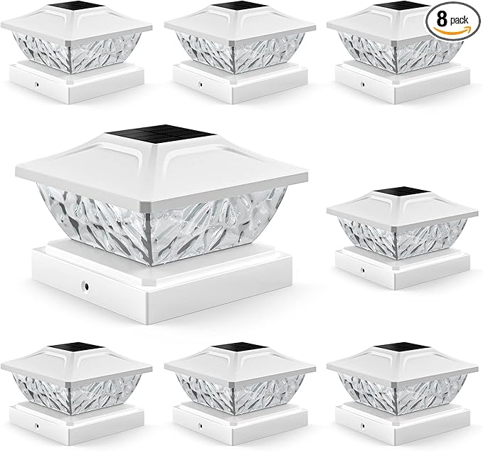 ENSLI 8 Pack Solar Post Cap Lights, 2 Mode Bright Solar Post Lights Outdoor Waterproof Fence Post Cap Lights, Outdoor Post Lights Solar Powered Deck Light for 4x4 4.5x4.5 5x5 Posts in Garden Decor