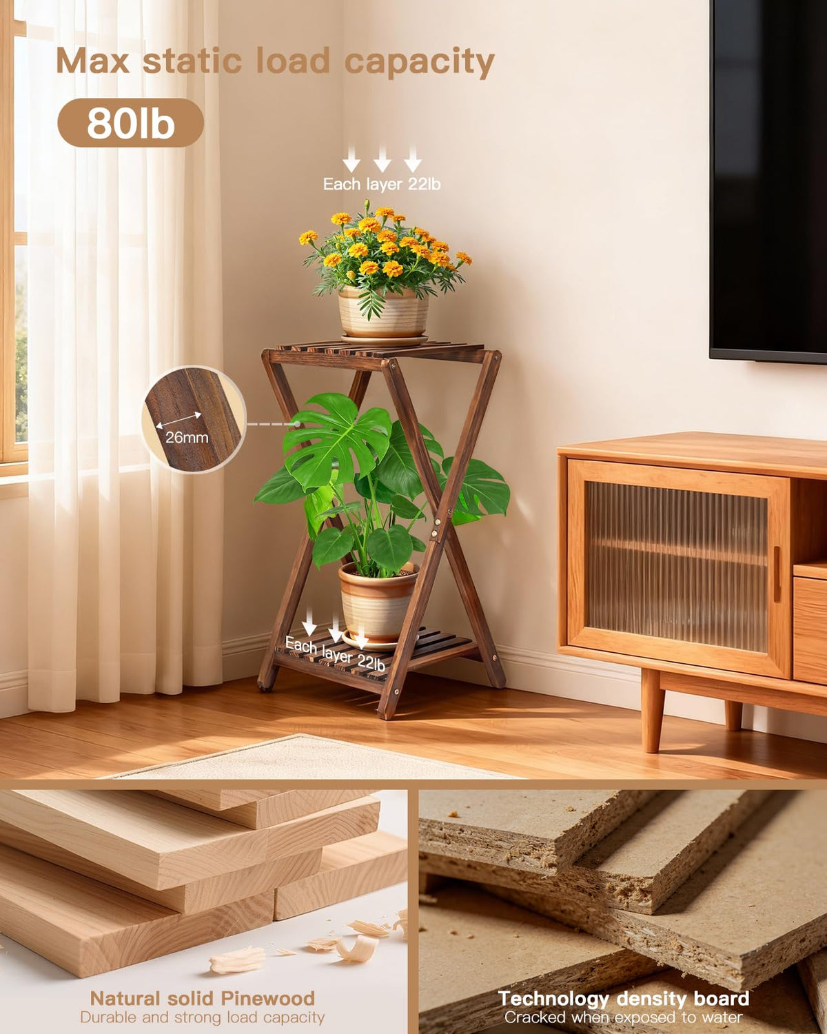 Jotboom Wood Tiered Plant Stand Indoor,Corner Plant Shelf for Indoor Plants