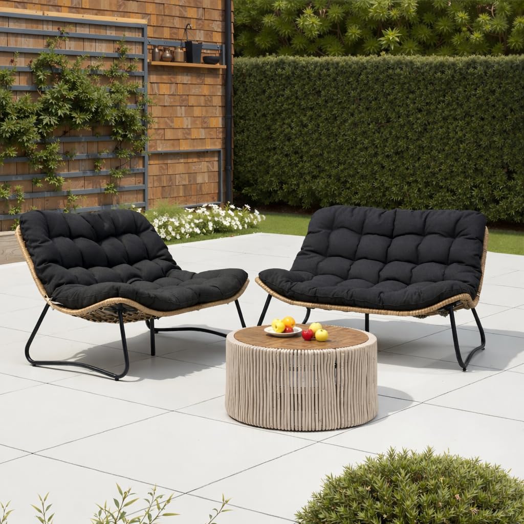 Crestlive Products Outdoor Loveseat, Patio Conversation Set (2PCS Black)