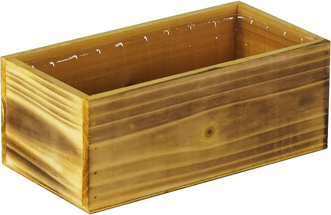 CYS EXCEL Small Natural Light Brown Wood Rectangle Planter with Removable Plastic Liner (H:4" Open:10"x5") Country Rustic Indoor Decorative Box for Flower Succulent
