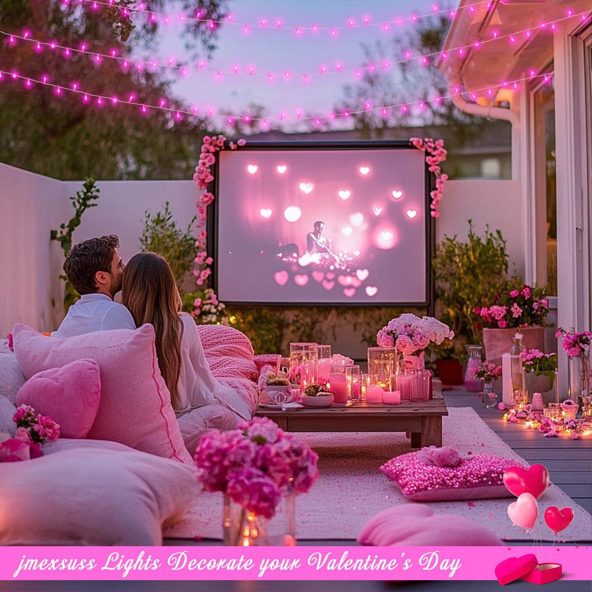 JMEXSUSS 600 LED Pink Christmas String Lights Indoor Outdoor Plug in