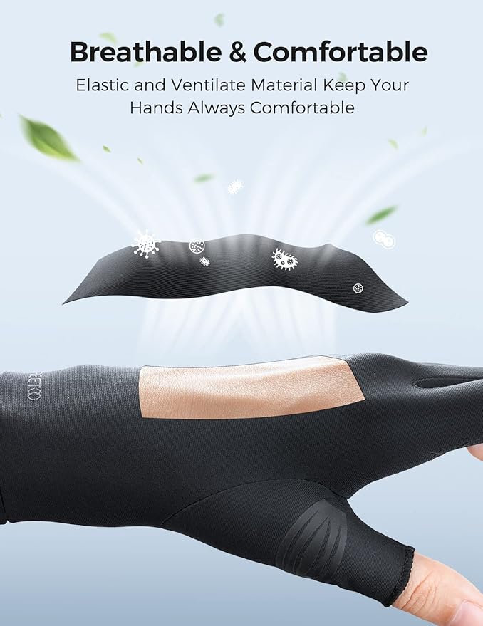 FREETOO Copper Arthritis Gloves for Carpal Tunnel Pain Relief, Strengthen Compression Gloves to Alleviate Hand Pains,Swelling, Fingerless Typing Gloves for Rheumatoid, Tendonitis Women/Men-XL