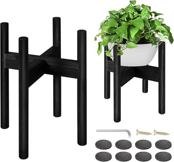 BESHOF 2 Pack Bamboo Plant Stands, Adjustable Plant Stand Indoor, Mid Century Modern Plant Stand, Plant Holder for Living Room, Balcony Fits 8 to 12 Inches Pots (Black)