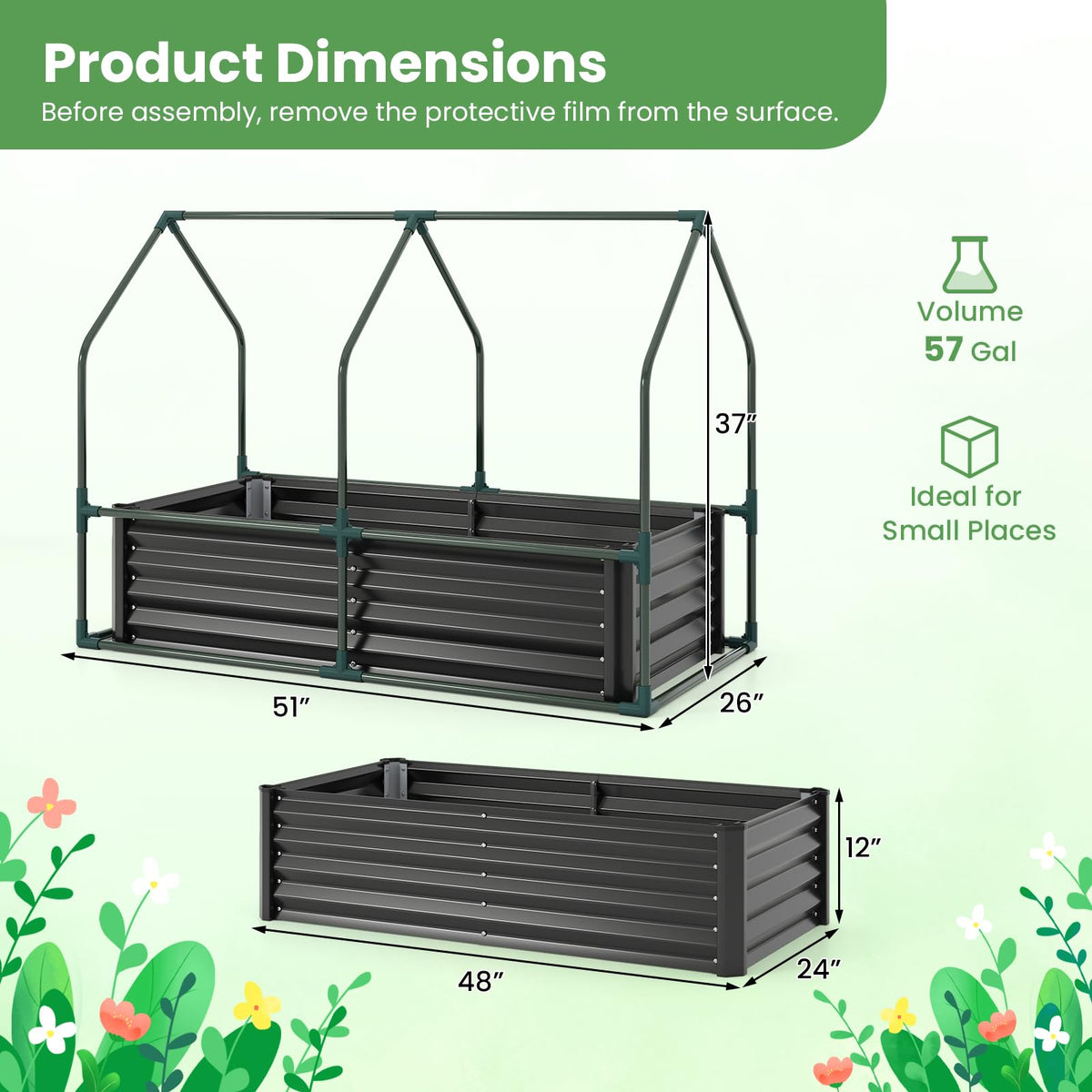 HAPPYGRILL 4 x 2 x 3 FT Galvanized Raised Garden Bed with Cover
