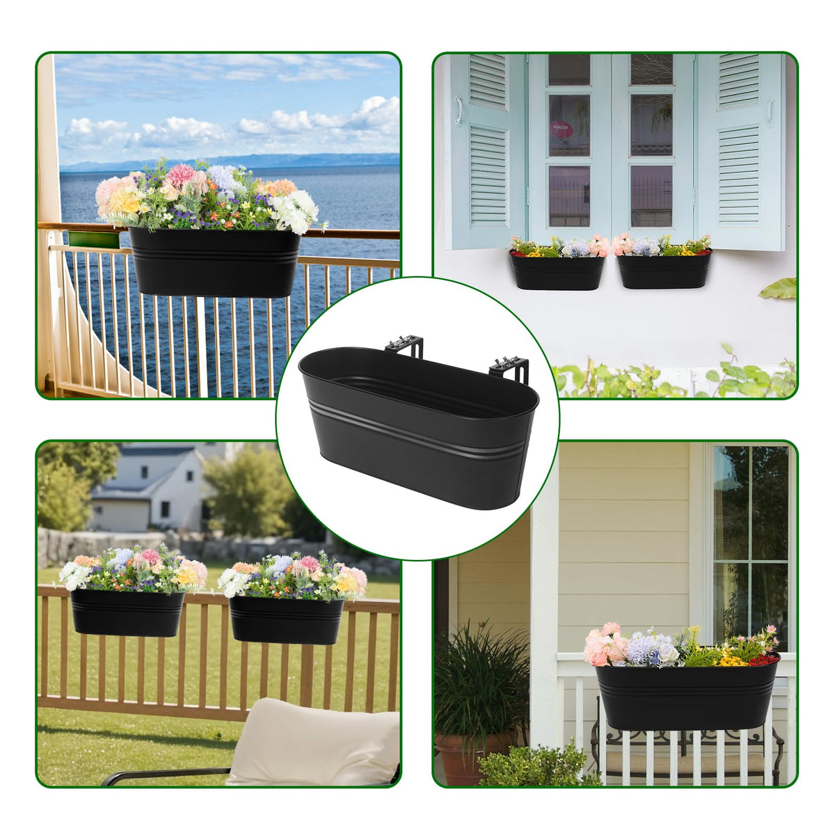 Holensun Railing Planter Box 16 Inch with Adjustable Brackets (4PCS)