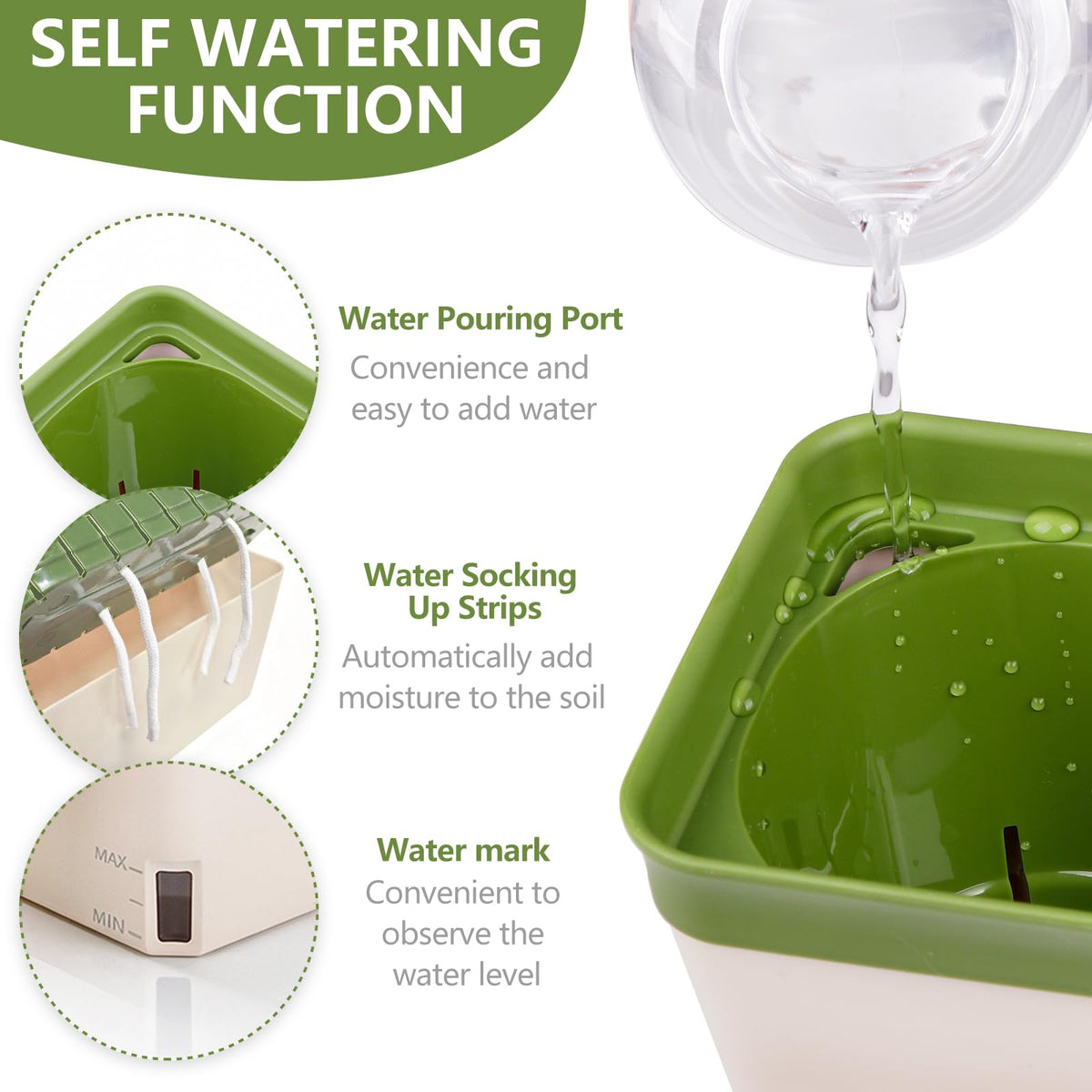 OurWarm Self Watering Pots for Indoor Plants, 6 Pack 10.5 Inch Plastic Window Herb Planter Box with Water Level Indicator, Modern Decorative Windowsill Planters for Herbs, Flowers, Seedlings