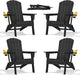 nevilywood Folding Adirondack Chair with Cup Holder Set of 4, HDPE Patio Chairs,All-Weather Outdoor Chairs for Backyard, Deck,Fire Pit-Black