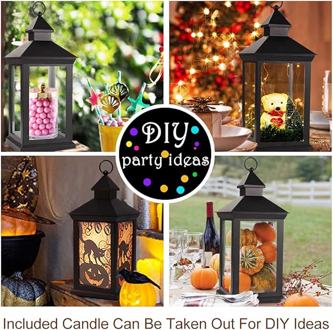 Bright Zeal 2-Pack 14" Decorative Candle Lantern Black Outdoor Lanterns with Timer Candles - IP44 Waterproof Vintage Lanterns Battery Powered LED Decorative for Wedding - Warm White Hanging Wall
