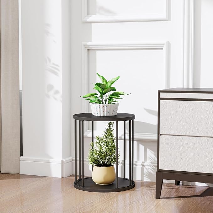 Leinade Plant Stand Indoor,small plant stool,Flower Pot Corner stand holder,Mid Century Heavy Duty Metal Tall Home Decor,Modern Round End Table,Small Rustic Display Stand for Living Room,Bedroom(Black,2 Packs)