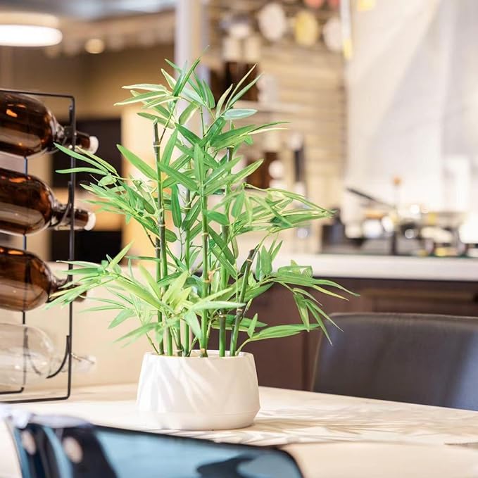 365 Blooming Decor 18 Inch Tall White Potted Faux Bamboo Plant - Luxury Artificial Bamboo in White Pot for Home, Office, Kitchen, Counter Top, Indoor Decor, Money Tree, Lucky Tree
