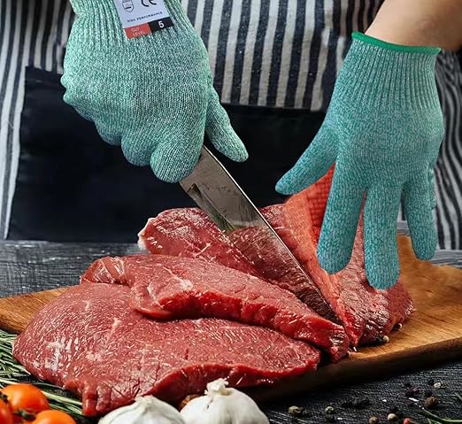 Cut Resistant Gloves, 1 Pair, Small, Green - Cut Proof Kitchen Gloves for Chef, Oyster Shucking, Fish Fillet Processing, Carving Wood and Gardening