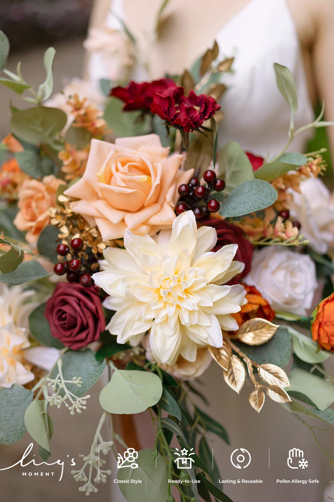 Ling's moment Fake Flowers Box, Dusty Rose & Orange Grand Combo