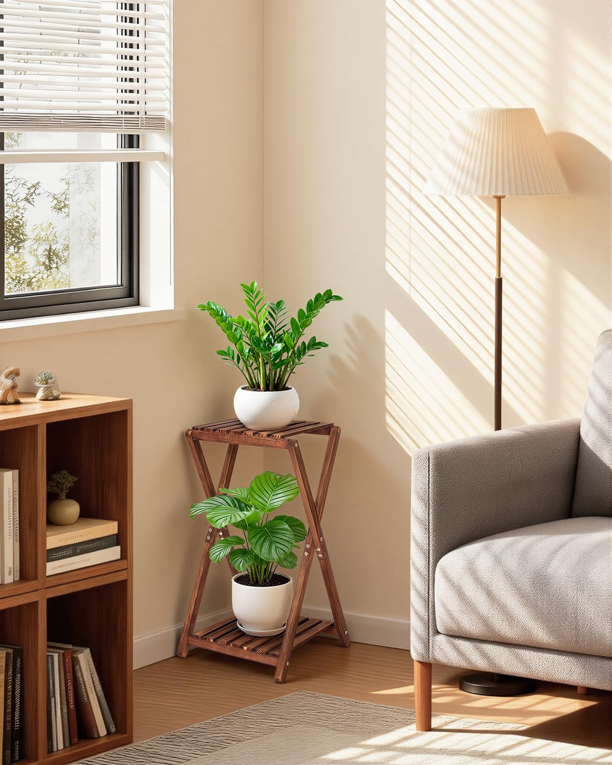 Jotboom Wood Tiered Plant Stand Indoor,Corner Plant Shelf for Indoor Plants