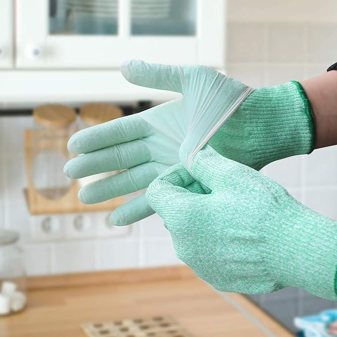 Evridwear Cut Resistant Gloves Food Grade Level 5 Kitchen Safety Protection (Large, Green)
