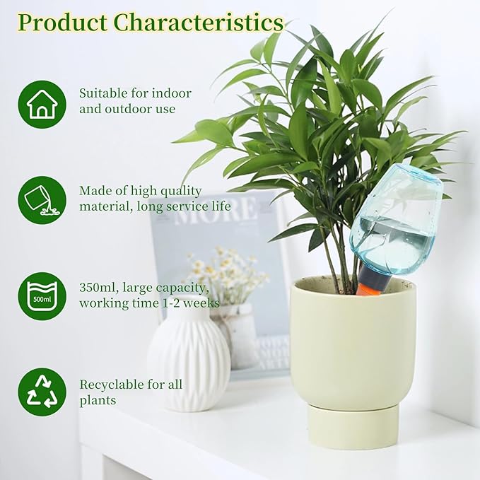 3pcs Plant Self Watering Globes, Plastic Water Bulbs Top Fill, 12.3 oz Plant Watering Devices System Slow Release Terracotta, Water Spikes Stakes for Indoor (Blue-3pack)