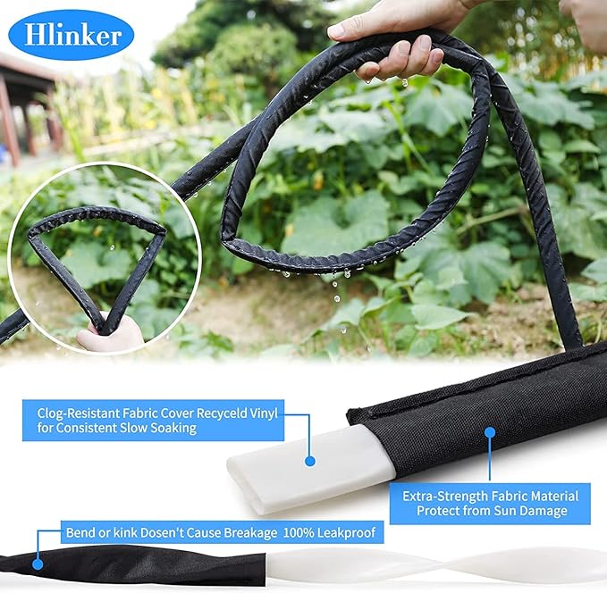 2025 Flat Soaker Hose 50 ft with Stake for Garden, Linkable Drip Hose Diy Automates Garden Irrigation System Saving 83% Water, Dual-layer Leak-free Design Water Hose with Holes