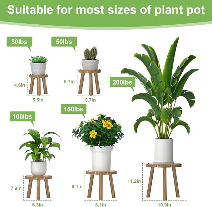 Vecxoty 5-Pack Wood Plant Stands Indoor, Single Plant Stand for 6-12 Inch Pots, Mid-Century Modern Plant Stool, Tall Plant Stand for Large Plants for Living Room, Balcony, Office (Light Brown)