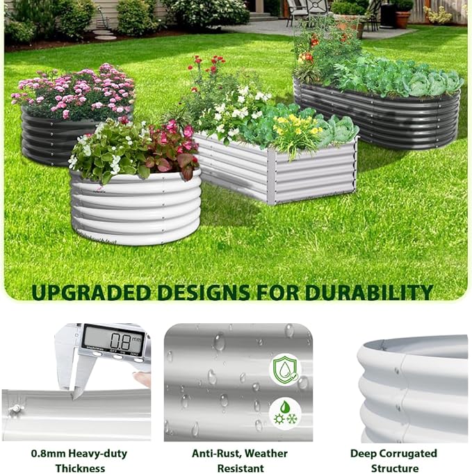 A ANLEOLIFE 6 Pcs 12X3X1.5 ft Oval Extra Large Galvanized Raised Garden Beds Outdoor for Planting Vegetables Flowers Herb, Antique White