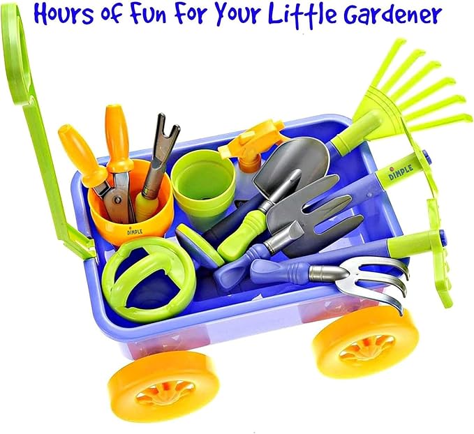 Dimple Garden Wagon & Tools Toy Set Premium 15 Pcs Kids Gardening Tools & Wagon Toy Set - Sturdy & Durable - Top Yd, Beach, Sand, Garden Play Set for Kids & Toddlers