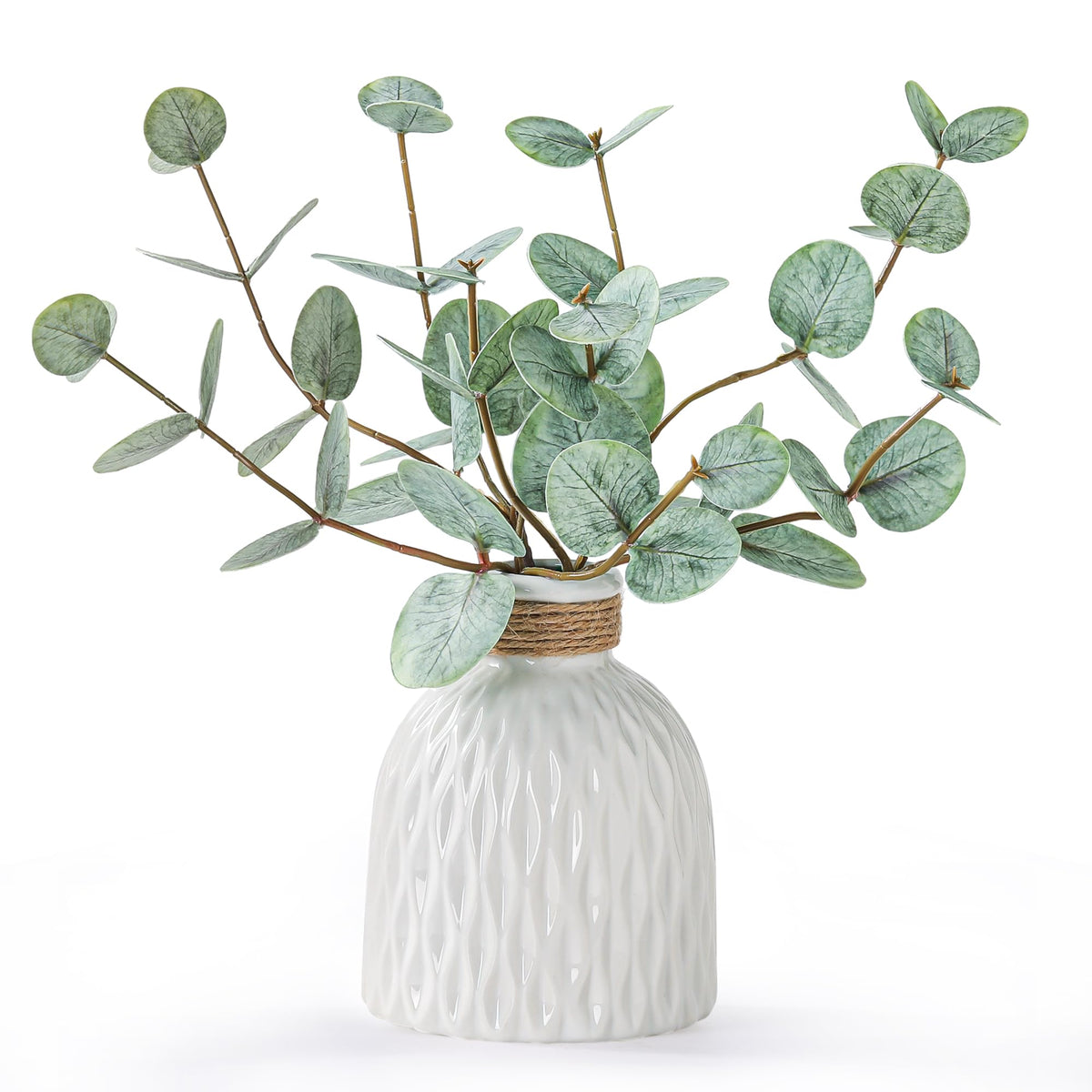 Fake Eucalyptus Plants 4 Stems in Ceramic Vase for Indoor Home Decor