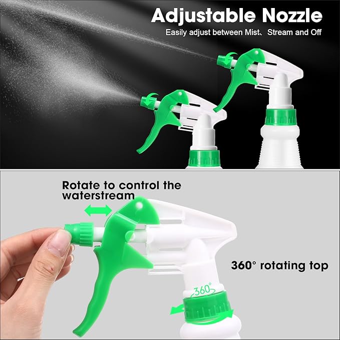 Eccliy 12 Pcs 16 Oz Plastic Spray Bottle, Adjustable Empty Reusable Sprayer for Cleaning, Planting, Water, Bathroom and Kitchen, BBQ, Commercial and Residential(Green,Original)