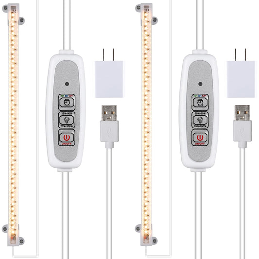 RWNTAO One Strip Growing Lamp 2-Pack, Full Spectrum LED Grow Light Strips for Indoor Plants with Auto ON/Off Timer & 4 Dimmable Levels for Green House Hydroponics Succulent (One Head 2 Pack)