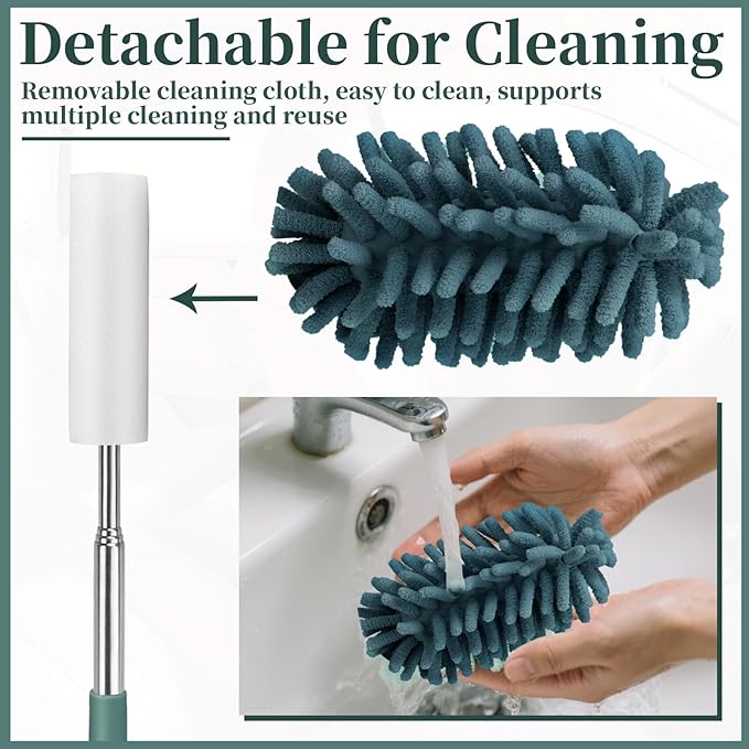 2 PCS Car Interior Duster with Extension Pole, Microfiber Car Dusters with Bendable Head, Cars Duster Exterior&Interior Scratch Free, for Cleaning of Vehicle Details, Offices, Window(Nude Blue)