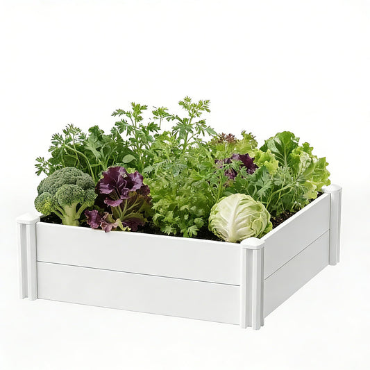 4'x4'x12" White Vinyl Raised Garden Bed, Screwless Modular Planter Box