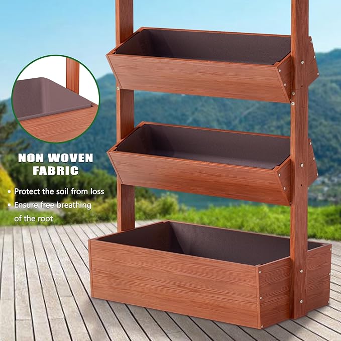 Wooden Vertical Raised Garden Bed, 4 Tier Garden Planters Raised Beds Freestanding Plant Stand Flower Rack Wooden Planter Box for Plants Herbs Flowers Vegetables Outdoor Indoor Gardening