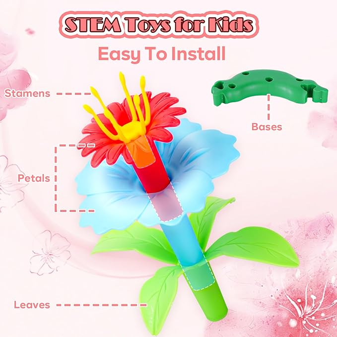 FUNZBO 99pcs Flower Garden Building Toys Set -Christmas Spring Toys for 3 4 5 6 7 8 9 Years Old Girls, STEM Montessori Educational Toys for Toddlers Kids,Sorting & Stacking Toy for Birthday Gifts