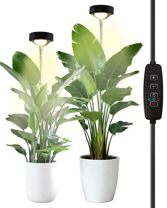 yadoker Plant Grow Light, LED Growing Light Full Spectrum for Indoor Plants,Black Magnifying Glass Plant Lights,Height Adjustable, Automatic Timer, 5V Low Safe Voltage,Idea for Large