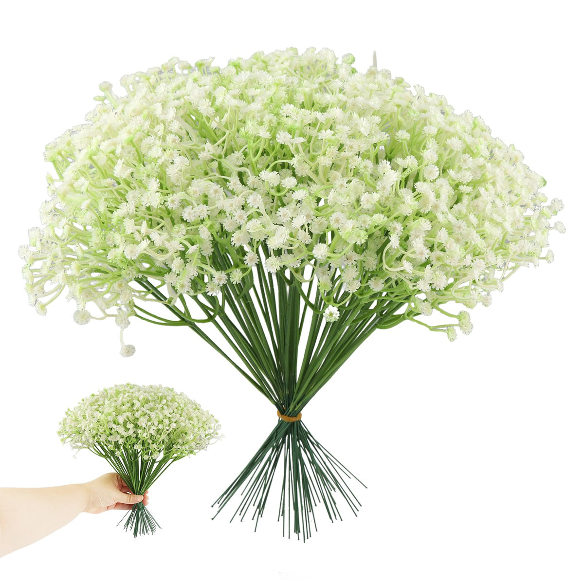 BOYXIENQ 60 Pcs Babys Breath Artificial Flowers, White Gypsophila Flowers, Artificial Bulk Real Touch Faux Greenery Plants DIY Flores Bouquet for Wedding Floral Party Outdoor Garden Home Decor