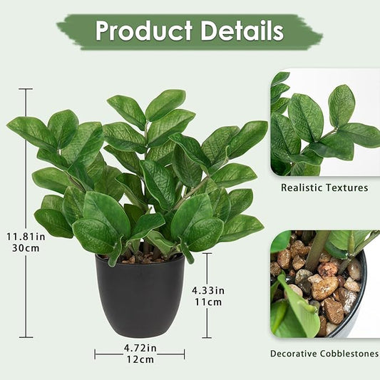 Briful Faux Plants Indoor, Artificial ZZ Plants in Black Pot Fake House Silk Plants for Home Office Dining Table Shelf Decor Bathroom Aesthetic (Green, 1Pack)